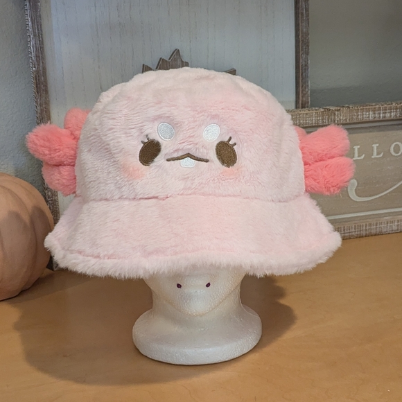 Maxolotl the Axolotol Fuzzy Bucket Hat Small Business Pink - Picture 7 of 8